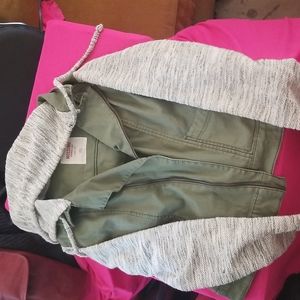 $12 add on - khaki green twill mixed media jacket nwot